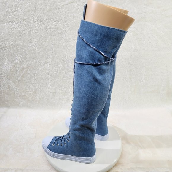 Knee High Canvas Sneakers with Rhinestone Laces - Picture 9 of 11